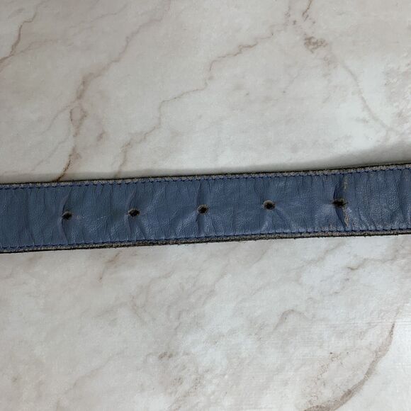 Vtg Leatherock Blue Leather Western Belt Silver Tone Concho Studded Buckle Large main image 12